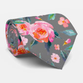 Pink Gray Watercolor Rose Pattern Wedding Krawatte (Gerollt)