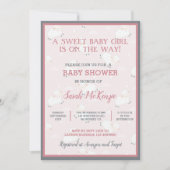 Pink Gray White Baby Lambs Leaping Baby Dusche Einladung (Vorderseite)