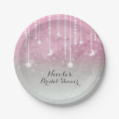 Pink Gray White Moon & Stars Celestial Baby Dusche Pappteller (Vorderseite)