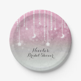 Pink Gray White Moon & Stars Celestial Baby Dusche Pappteller