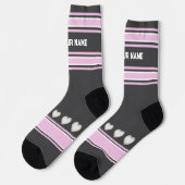Pink, gray, white- Name heart Socks Socken (Linkes Detail)