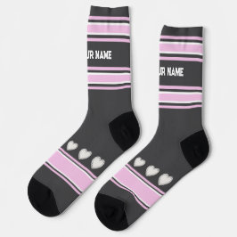 Pink, gray, white- Name heart Socks Socken