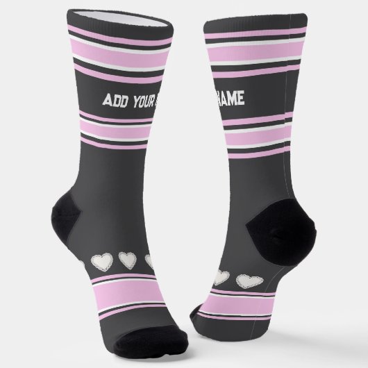 Pink, gray, white- Name heart Socks Socken (Gewinkelt)
