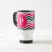 Pink Gray Zickzack Monogramm Reisebecher (Vorderseite Links)
