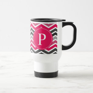 Pink Gray Zickzack Monogramm Reisebecher