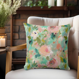 Pink Green Abstrakt Painting Floral Muster Kissen