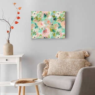 Pink Green Abstrakt Painting Floral Muster Leinwanddruck