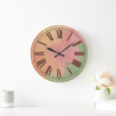 Pink Green and Gold Watercolor Effect Große Wanduhr (Zuhause)