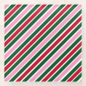  Pink Green and Red Christmas Candy Cane Stripes  Glasuntersetzer (Vorderseite)
