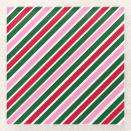  Pink Green and Red Christmas Candy Cane Stripes  Glasuntersetzer