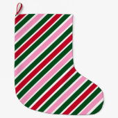  Pink Green and Red Christmas Candy Cane Stripes  Großer Weihnachtsstrumpf (Vorderseite)