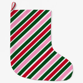  Pink Green and Red Christmas Candy Cane Stripes  Großer Weihnachtsstrumpf