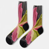 Pink Green Anthracite Fantasy Flower Fractal Art Socken (Linkes Detail)