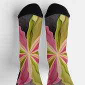 Pink Green Anthracite Fantasy Flower Fractal Art Socken (Oben)