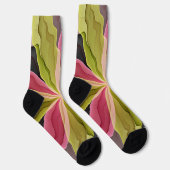 Pink Green Anthracite Fantasy Flower Fractal Art Socken (Rechts)