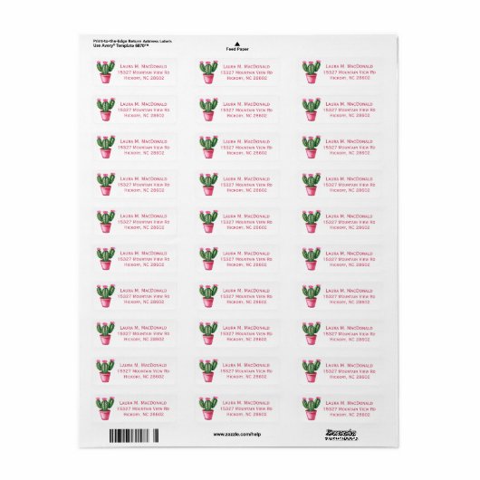 Pink & Green Aquarell Cactus Address Label (Vorne)