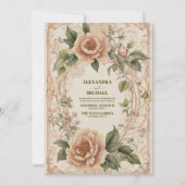 Pink Green Art Nouveau Floral Wedding Einladung (Vorderseite)