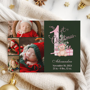 Pink Green Baby First Christmas 4 Foto Feiertagskarte