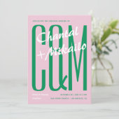 Pink Green Big Monogram Creative Bold Fun Wedding Einladung (Stehend Vorderseite)