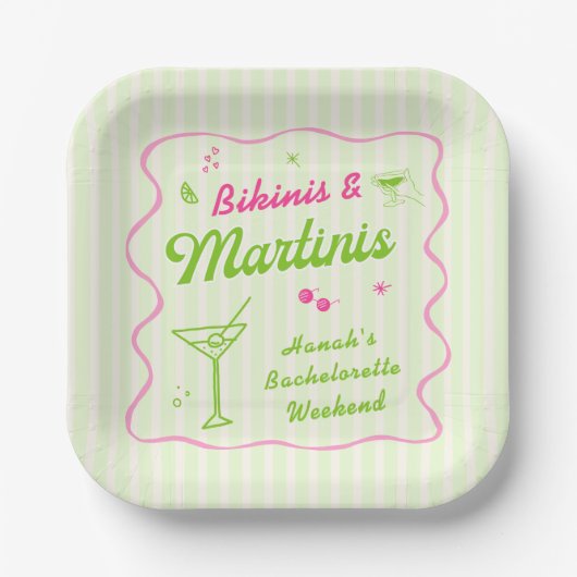 Pink & Green Bikinis und Martins Bach Party Pappteller (Vorderseite)