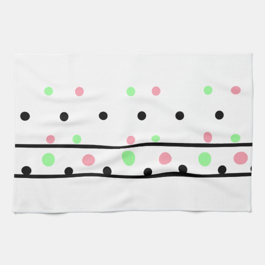 Pink Green Black Polka Dots Geschirrtuch (Horizontal)