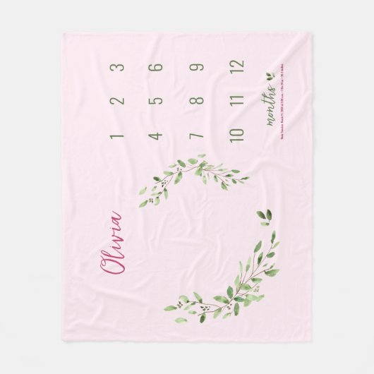 Pink Green Blätter Baby Girl Monthly Meilenstein Fleecedecke (Vorderseite)