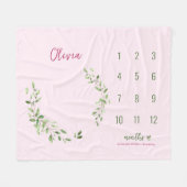 Pink Green Blätter Baby Girl Monthly Meilenstein Fleecedecke (Vorderseite (Horizontal))