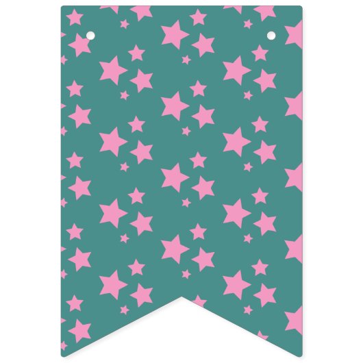 Pink Green Blue Aquamarin Stars Modernes Design Wimpelkette (Zweite Fahne)