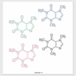 Pink Green Blue Black Coffein Molecule Aufkleber