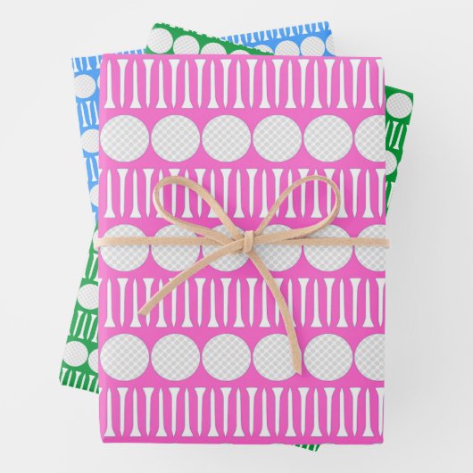 Pink Green & Blue Golf Balls & T-Shirts Geschenkpapier Set (Beispiel)