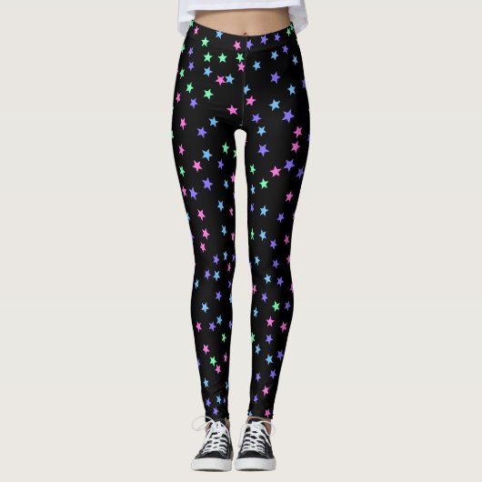 Pink Green Blue Lila Stars Muster Leggings (Vorderseite)