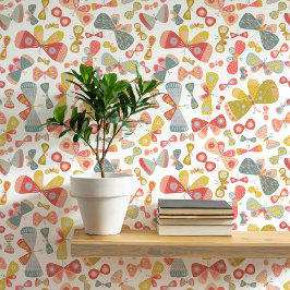 Pink Green Blue Pasta Butterfly Art Tapete