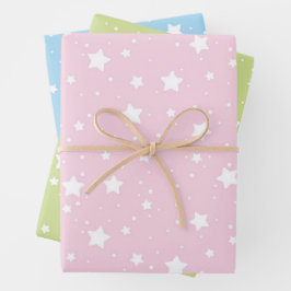 Pink Green Blue Wrapping Paper - Star Design Geschenkpapier Set