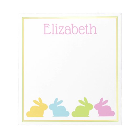 Pink Green Blue Yellow Bunny Rabbit Personalisiert Notizblock (Vorderseite)