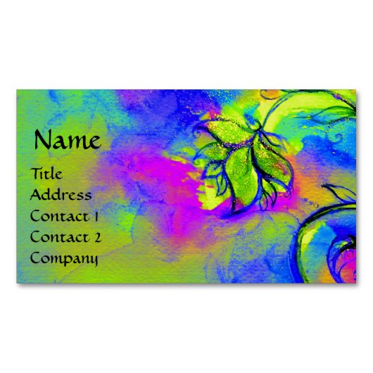 PINK GREEN BLUE YELLOW WHIMSICAL BLUME MAGNETISCHE VISITENKARTE (Vorderseite)