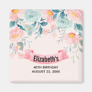 Pink & Green Blumenrand Save-the-Date-Karte Magnet
