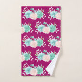 Pink & Green Blumenstrauß auf Magenta Muster Badhandtuch Set (Handtuch)