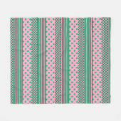 Pink Green Boho Karo Blumenmuster Fleecedecke (Vorderseite (Horizontal))