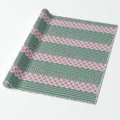 Pink Green Boho Karo Blumenmuster Geschenkpapier (Ungerollt)