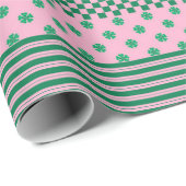 Pink Green Boho Karo Blumenmuster Geschenkpapier (Rolleneckpunkt)