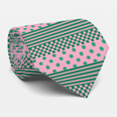 Pink Green Boho Karo Blumenmuster Krawatte (Gerollt)