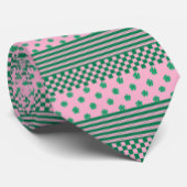 Pink Green Boho Karo Blumenmuster Krawatte