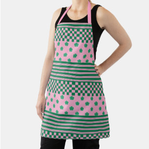 Pink Green Boho Karo Blumenmuster Schürze