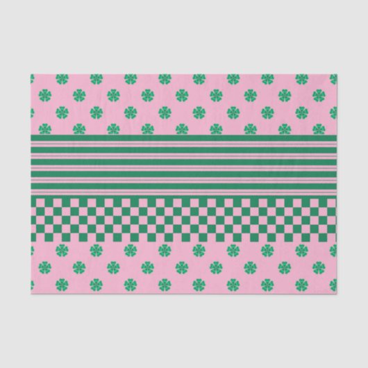 Pink Green Boho Karo Blumenmuster Seidenpapier (Vorderseite)