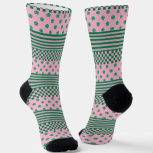 Pink Green Boho Karo Blumenmuster Socken