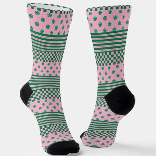 Pink Green Boho Karo Blumenmuster Socken