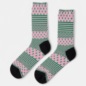 Pink Green Boho Karo Blumenmuster Socken (Linkes Detail)