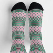 Pink Green Boho Karo Blumenmuster Socken (Oben)