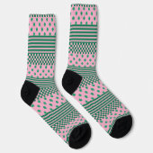 Pink Green Boho Karo Blumenmuster Socken (Rechts)