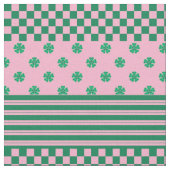 Pink Green Boho Karo Blumenmuster Stoff (Nahaufnahme)